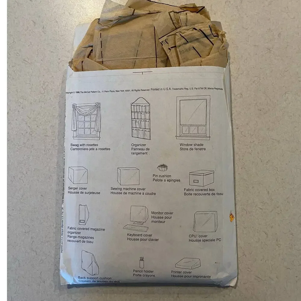 McCall's Decor Sewing Pattern 8391 Shade Organizer Curtains Cushion Cover
